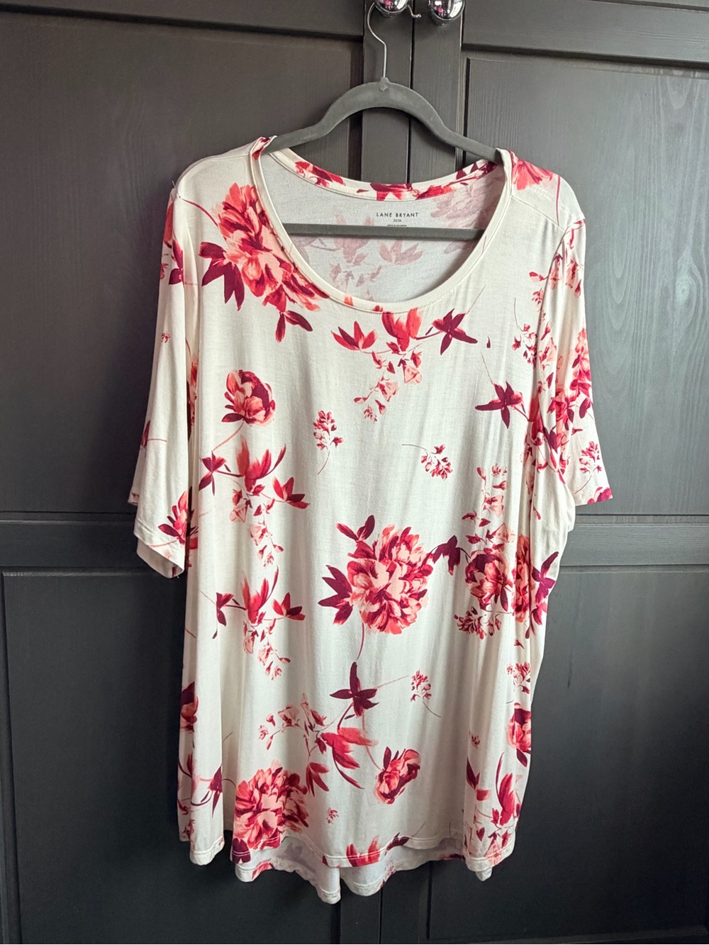 Lane Bryant Cream Tee with Pink Floral Scoop Neck